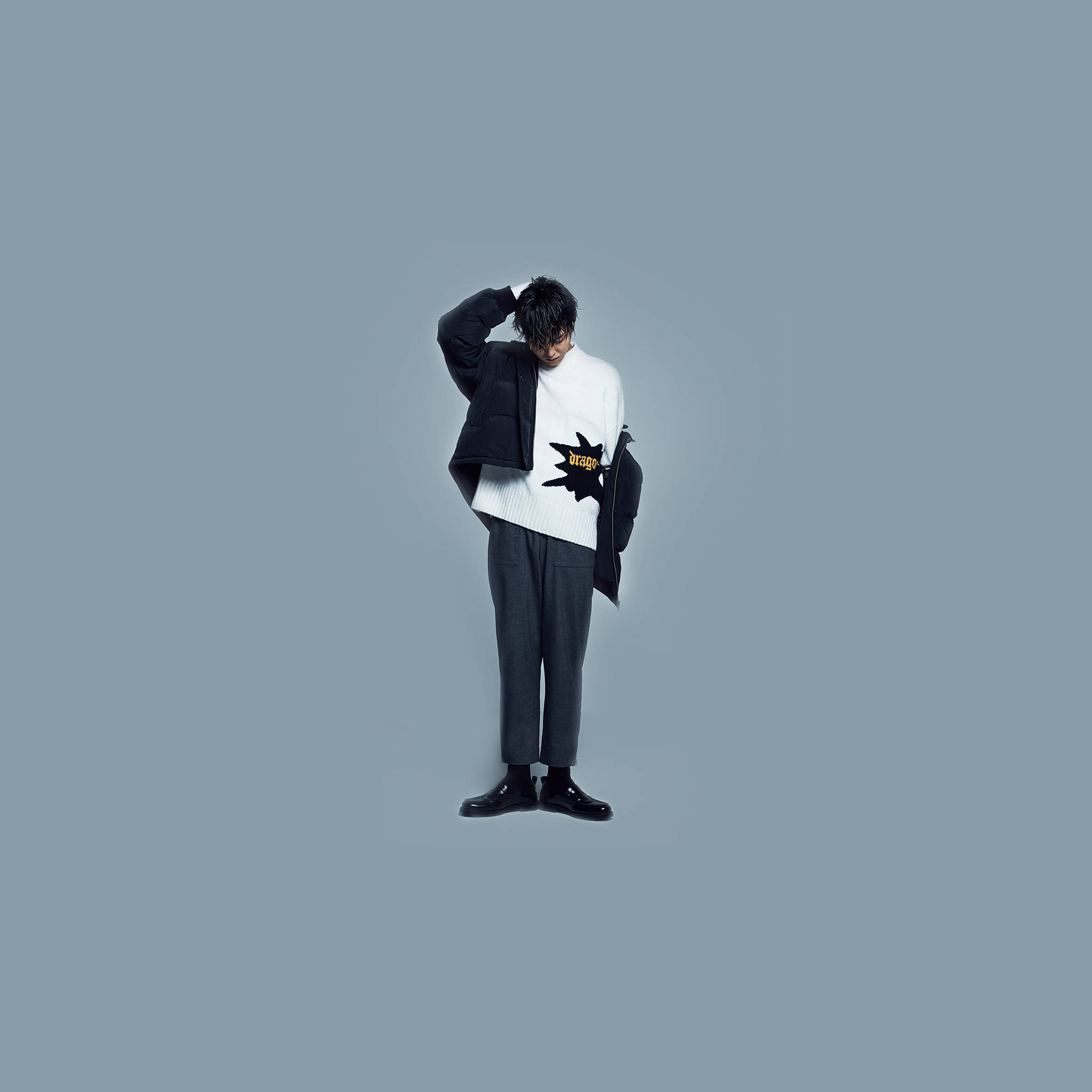 G-dragon, white sweater, black star logo, Full HD Desktop Wallpaper