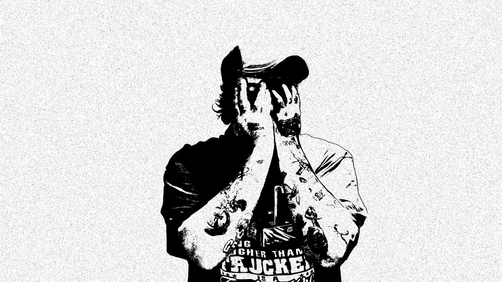 G59, black and white illustration, tattooed man, Full HD Desktop Wallpaper