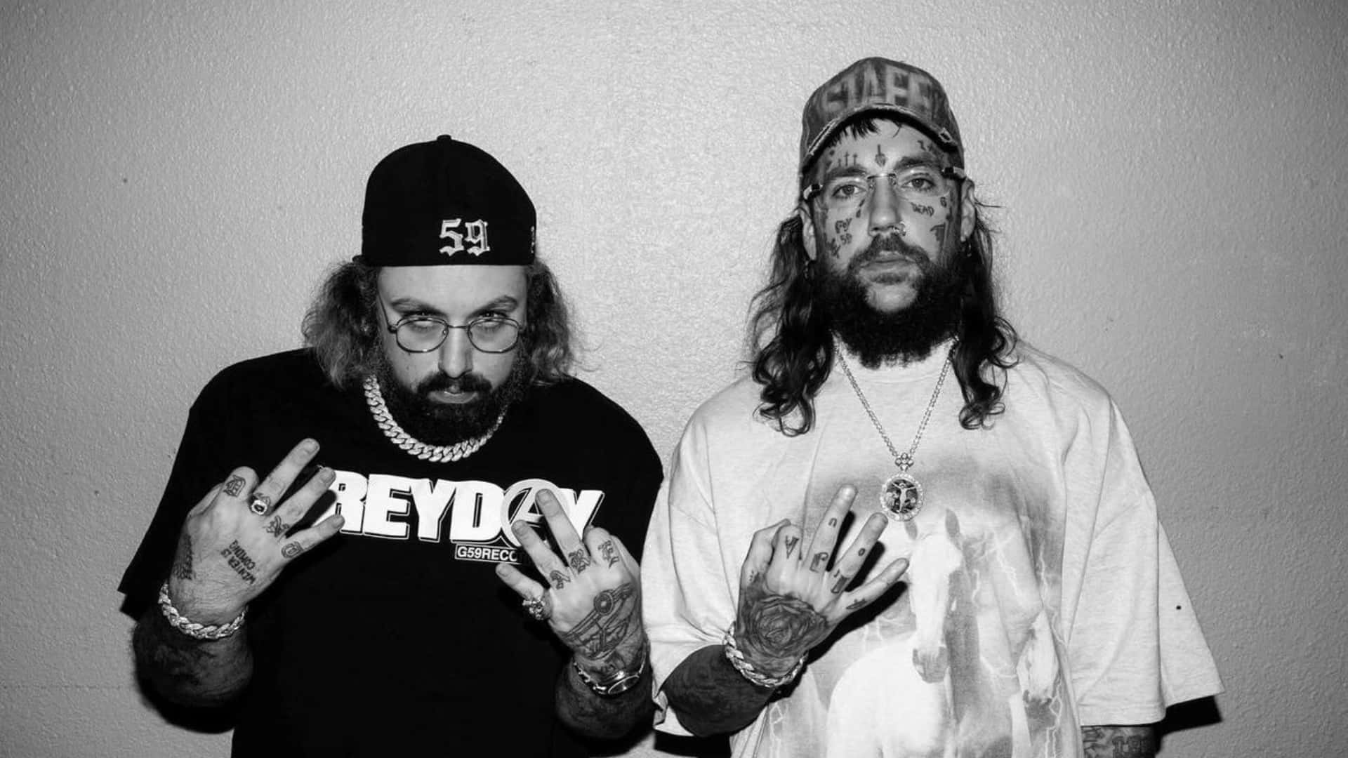G59, black and white, tattooed men, Full HD Desktop Wallpaper