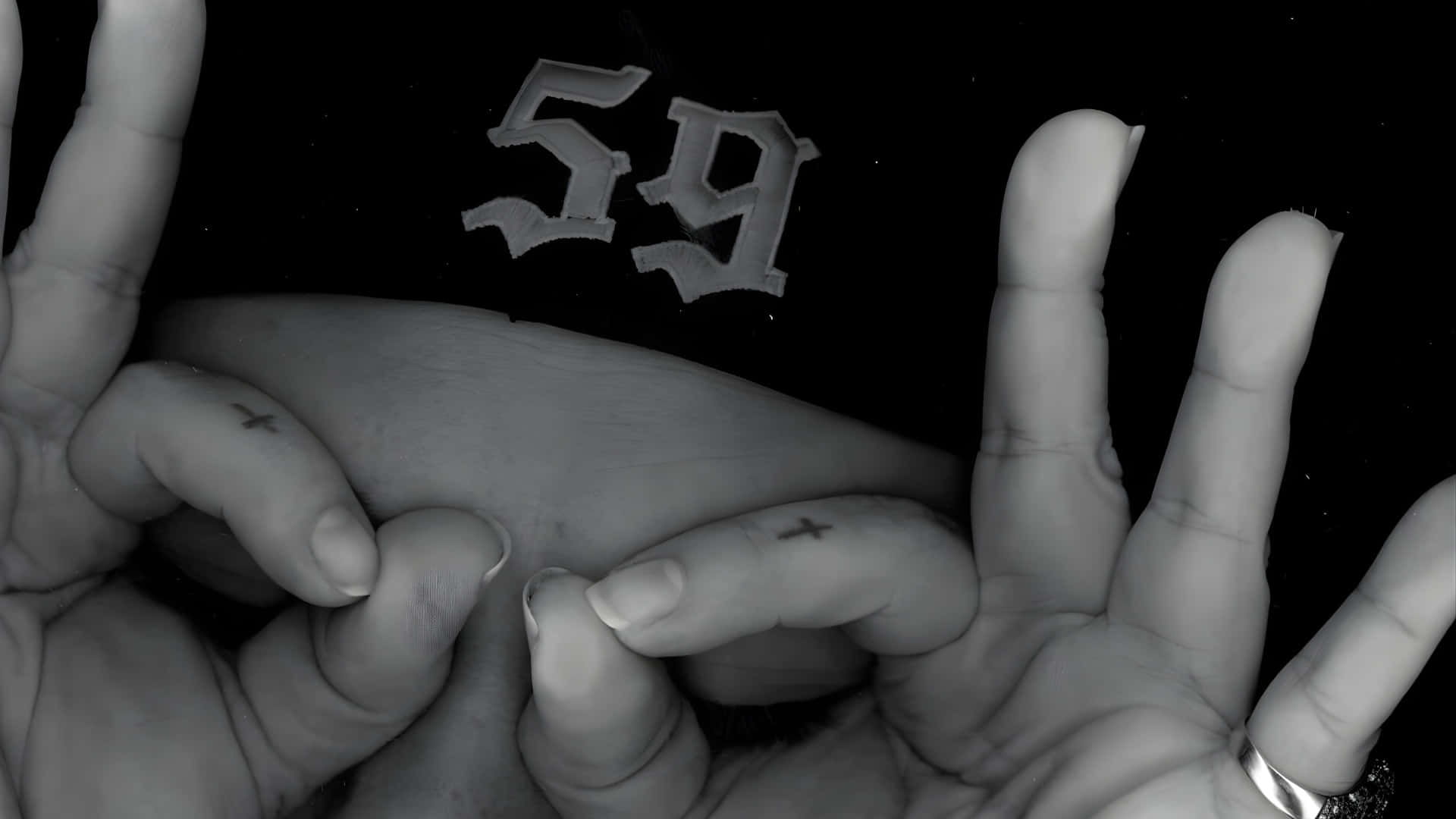 G59, hand sign display, glowing number 59, Full HD Desktop Wallpaper