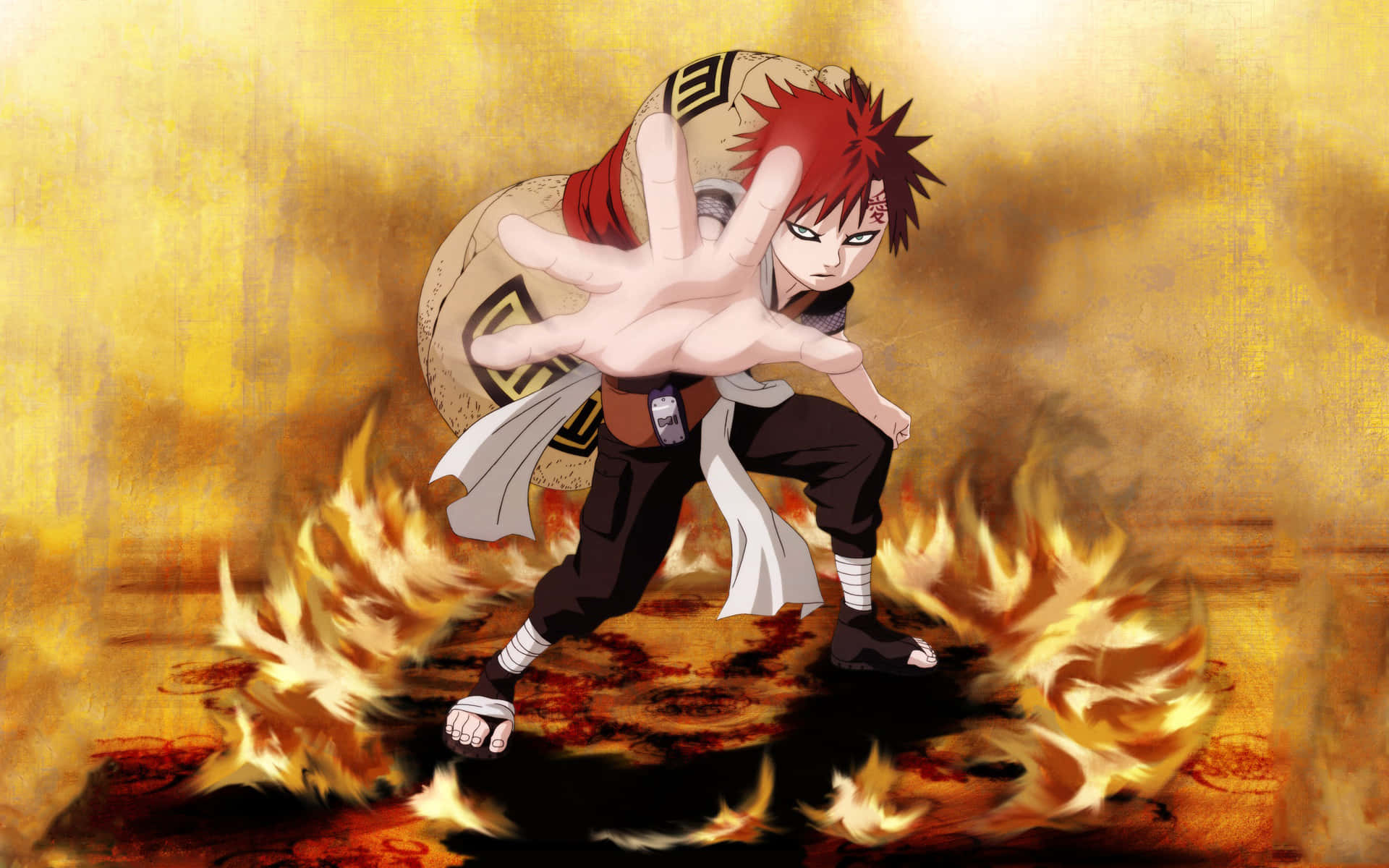 Gaara, Naruto Anime, flame circle, Full HD Desktop Wallpaper