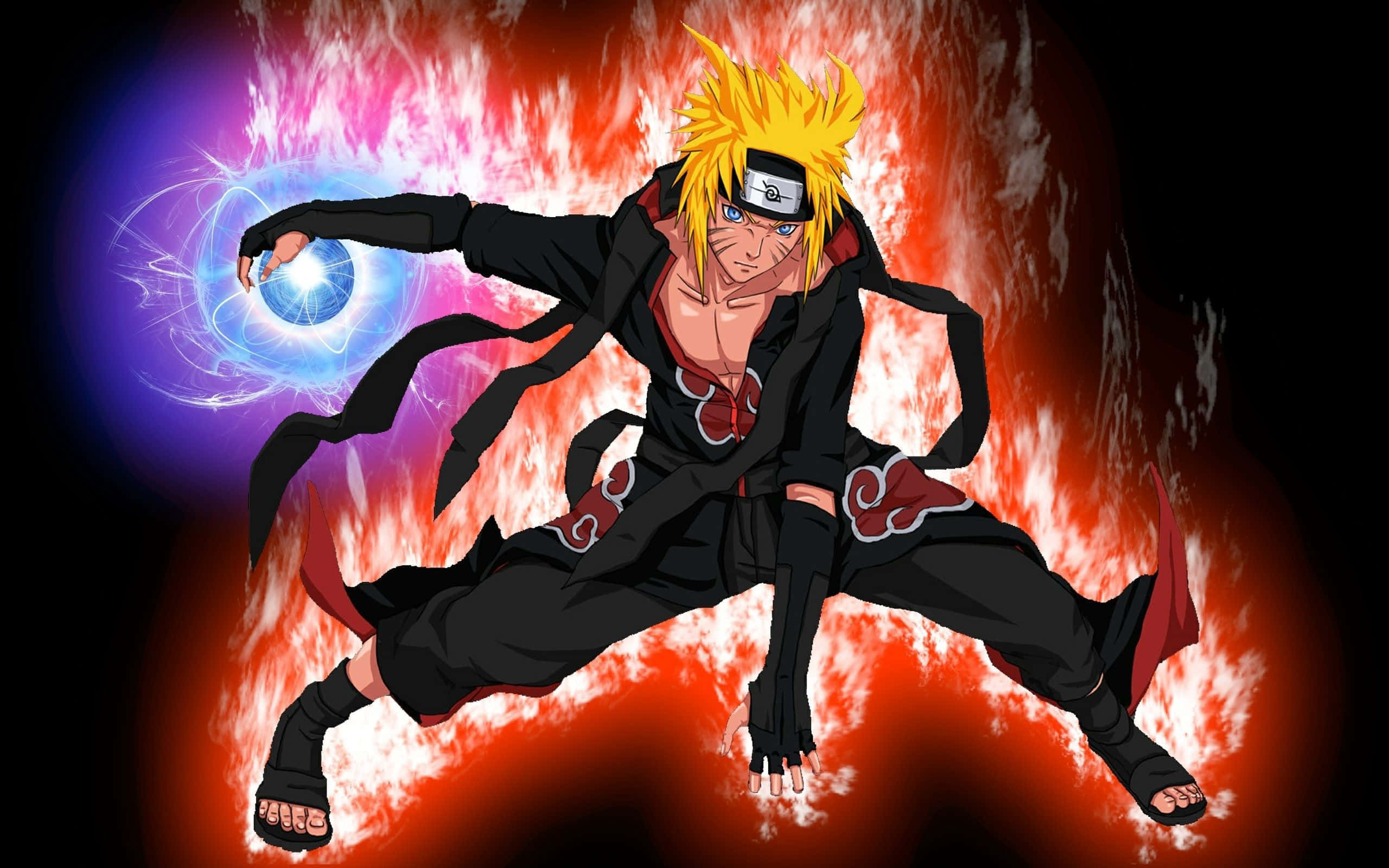 Naruto Anime, Naruto, black cloak with red clouds, 2K Desktop Wallpaper