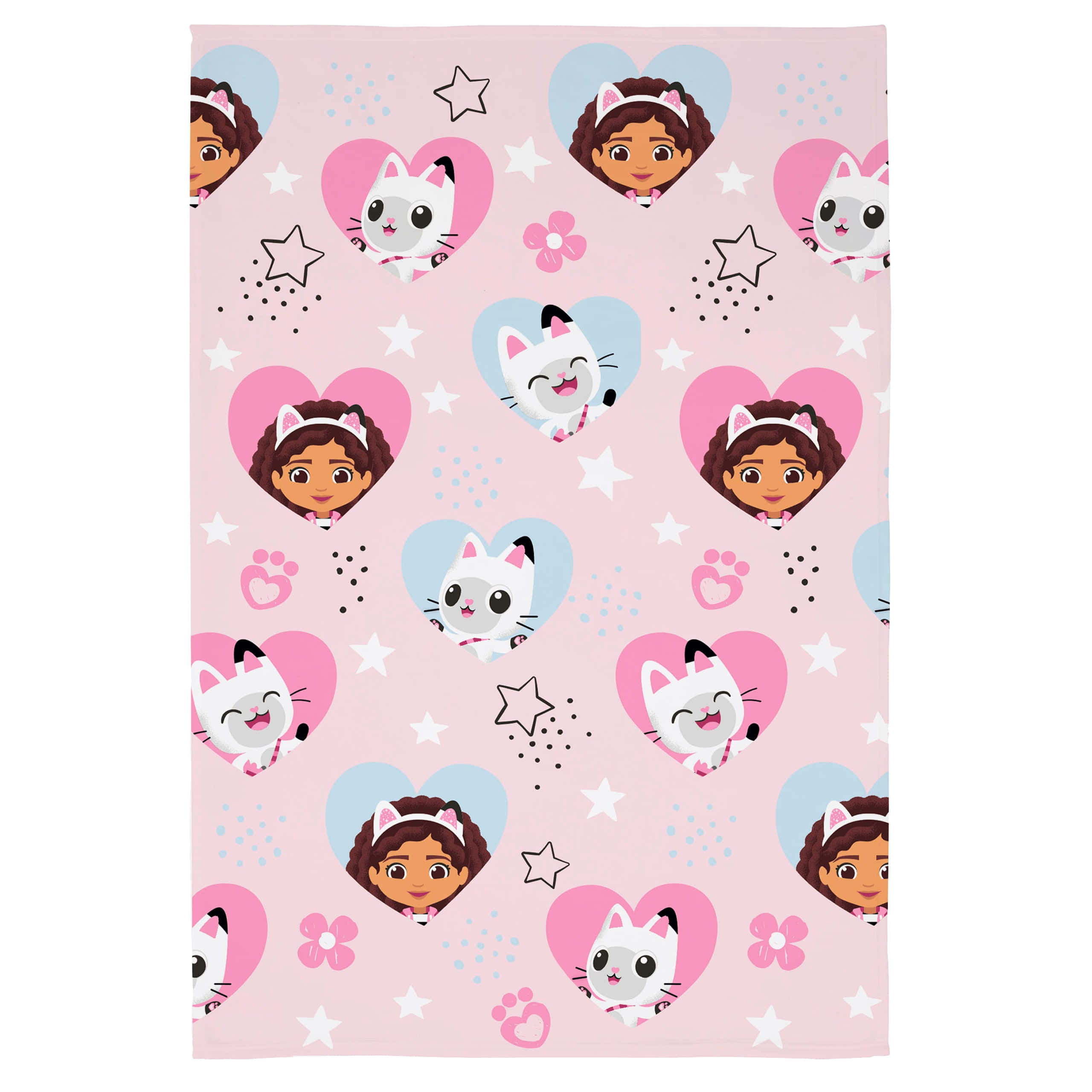 Gabby Dollhouse, pink towel, repeating cartoon faces, 2K Desktop Wallpaper