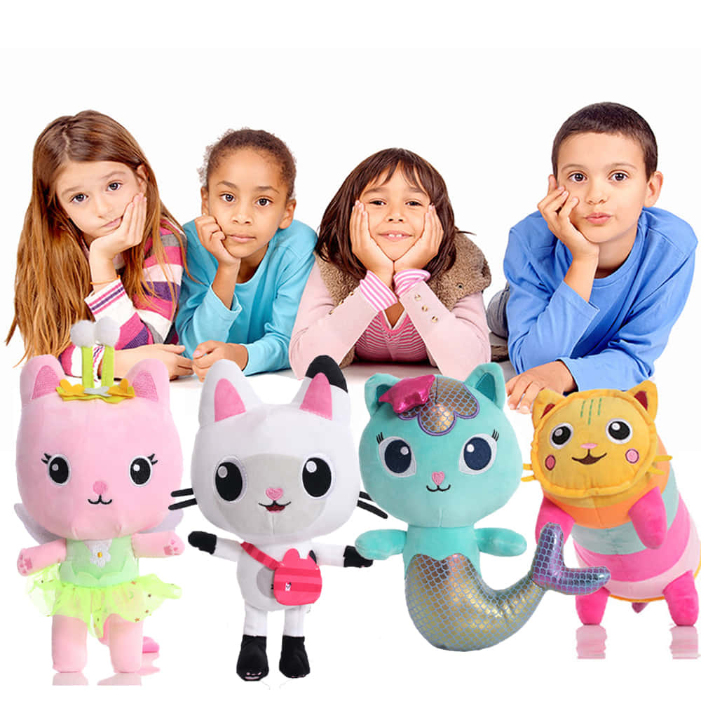 Gabby Dollhouse, children, colorful cat plush toys, SD Desktop Wallpaper