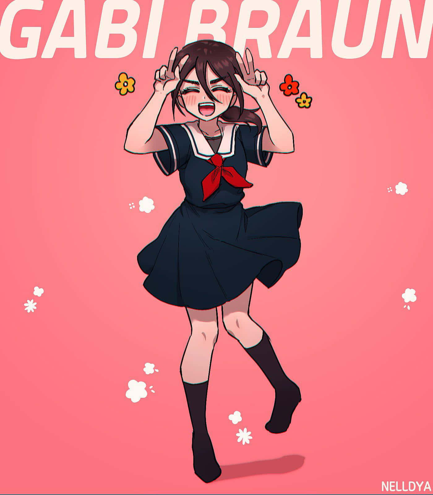 Gabi Braun, navy sailor uniform, red bow, HD Phone Wallpaper