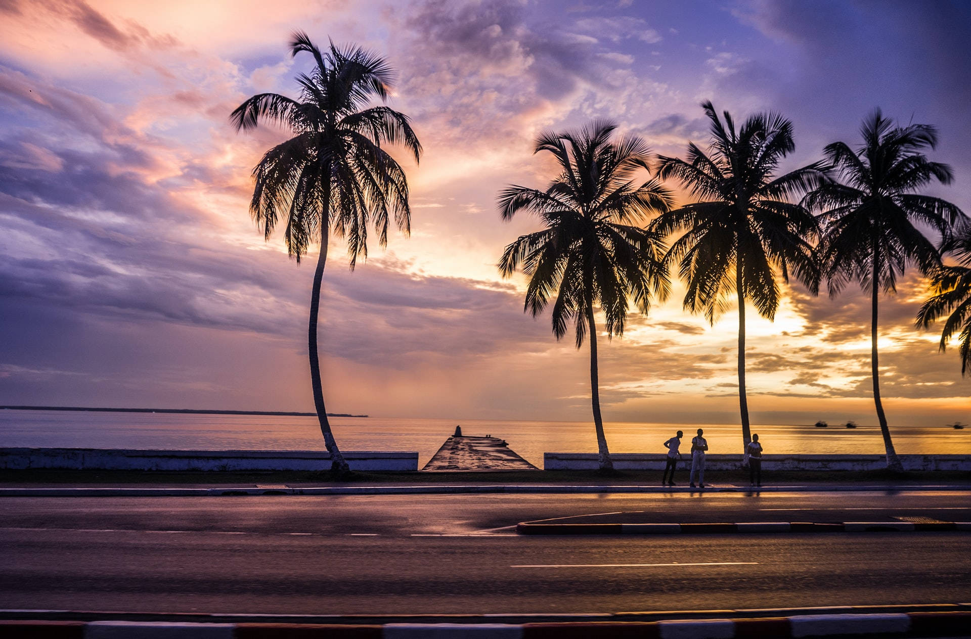 Sunset, Palm trees, Ocean, Full HD Desktop Wallpaper