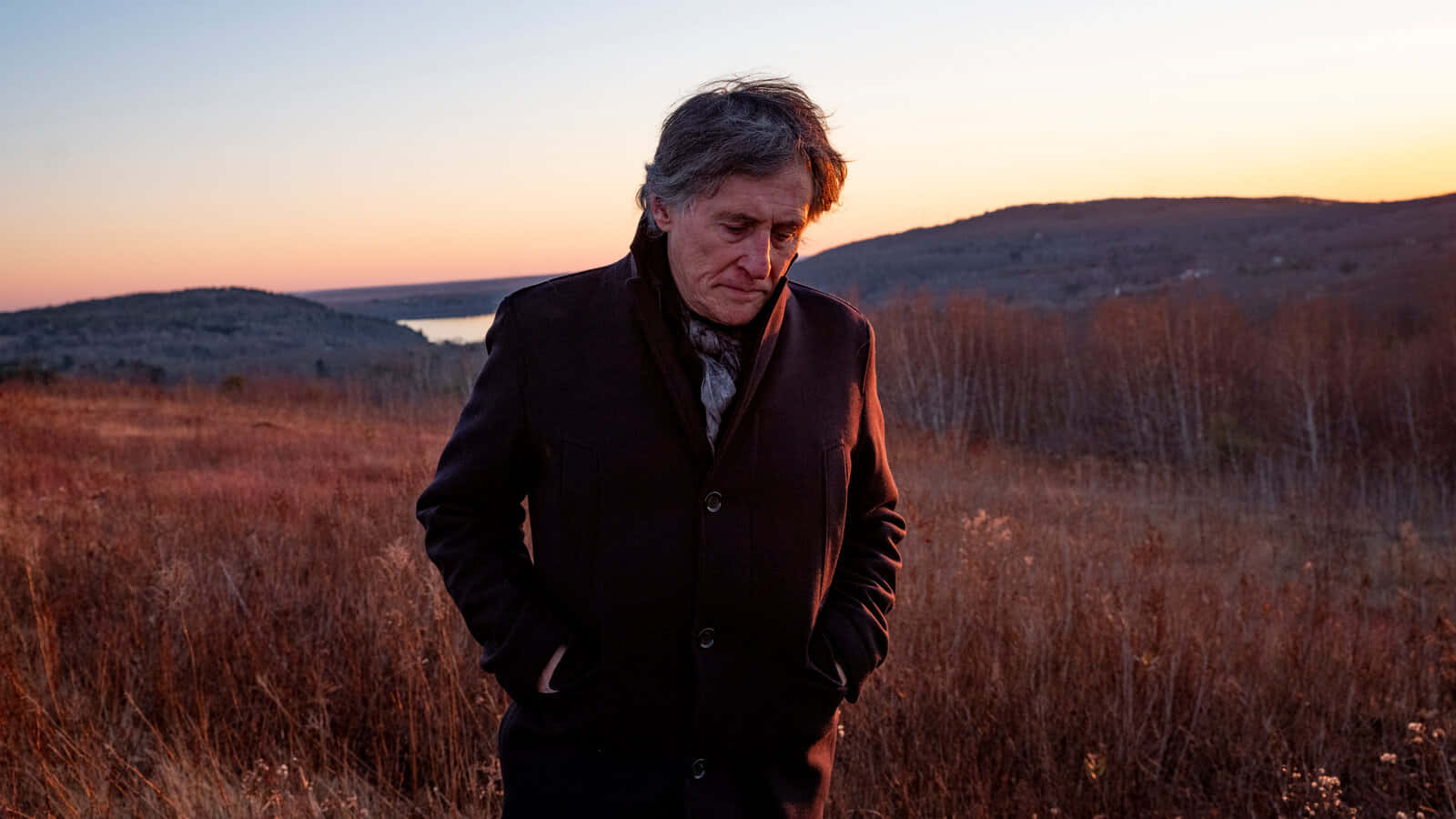 Gabriel Byrne, sunset, field of dry grass, HD Desktop Wallpaper