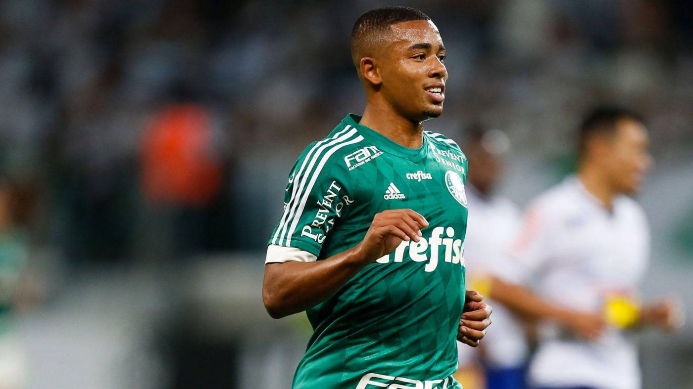 Gabriel Jesus, green uniform, stadium field, HD Desktop Wallpaper