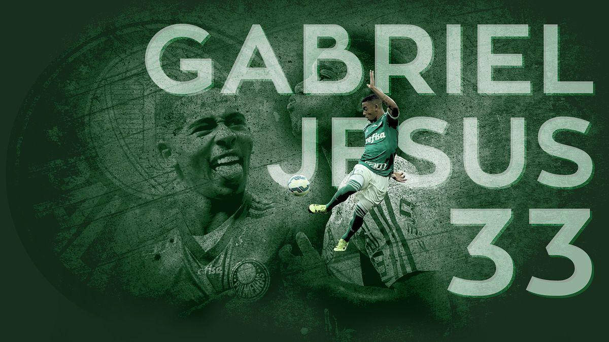 Gabriel Jesus, number 33, green-toned, SD Desktop Wallpaper