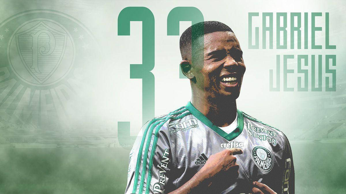 Gabriel Jesus, green and white jersey, number and name displayed, SD Desktop Wallpaper