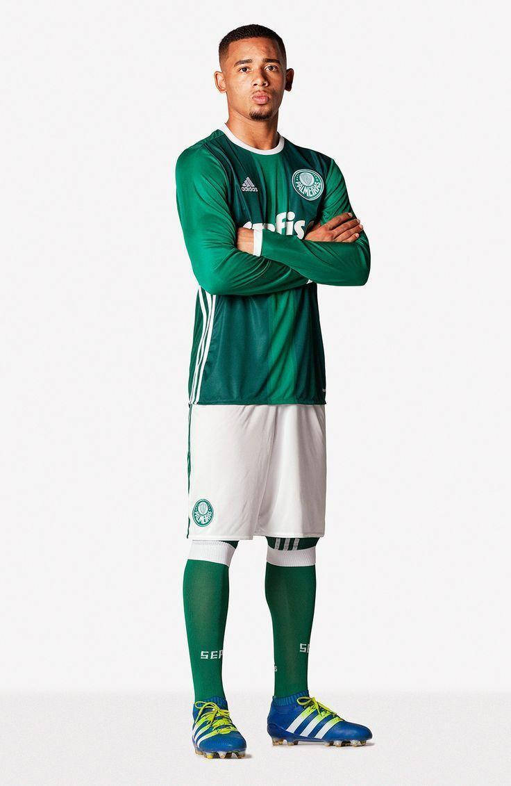 Gabriel Jesus, green and white kit, white backdrop, SD Phone Wallpaper