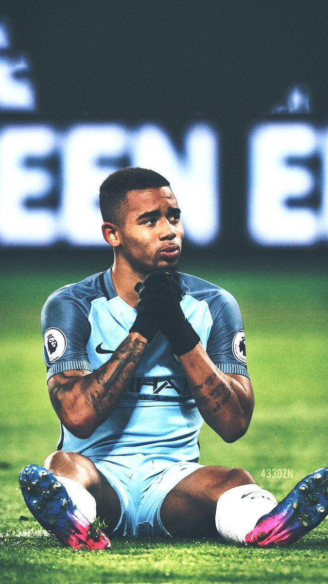 Gabriel Jesus, light blue kit, grass, SD Phone Wallpaper