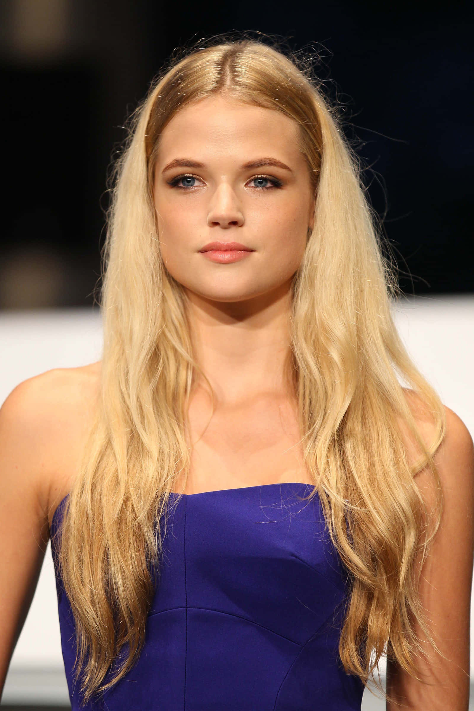 Gabriella Wilde, royal blue strapless dress, blonde model, Full HD Phone Wallpaper