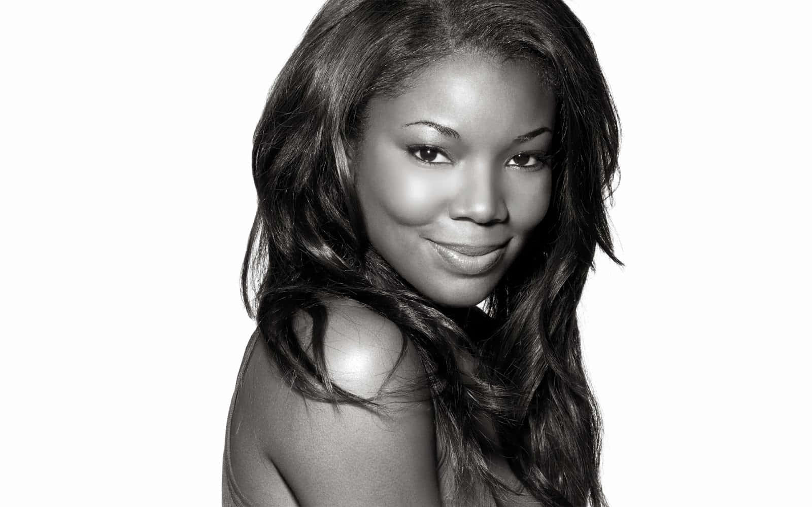 Gabrielle Union, black and white portrait, long wavy hair, HD Desktop Wallpaper