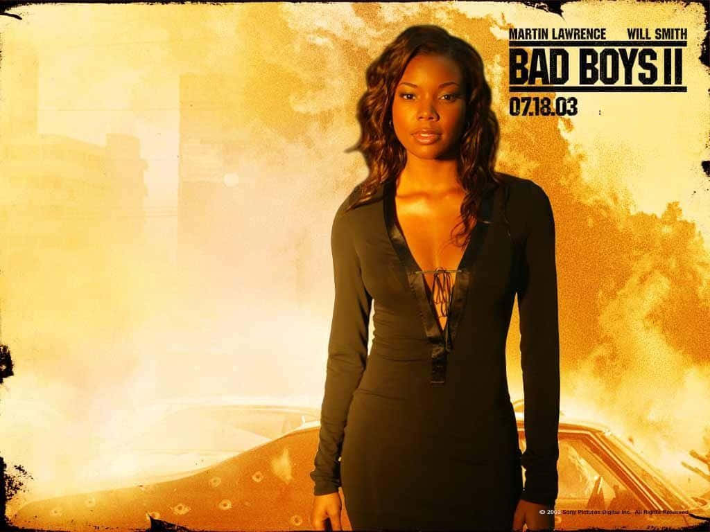 Gabrielle Union, black dress, fiery orange and yellow background, SD Desktop Wallpaper