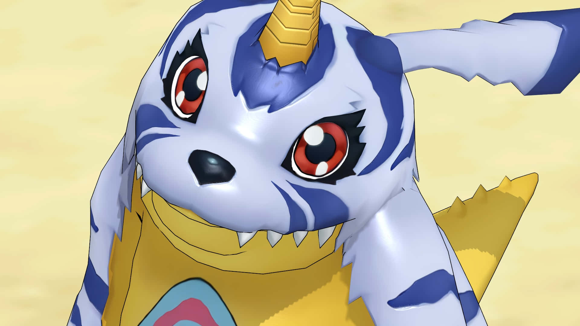 Gabumon, blue and white, red eyes, Full HD Desktop Wallpaper