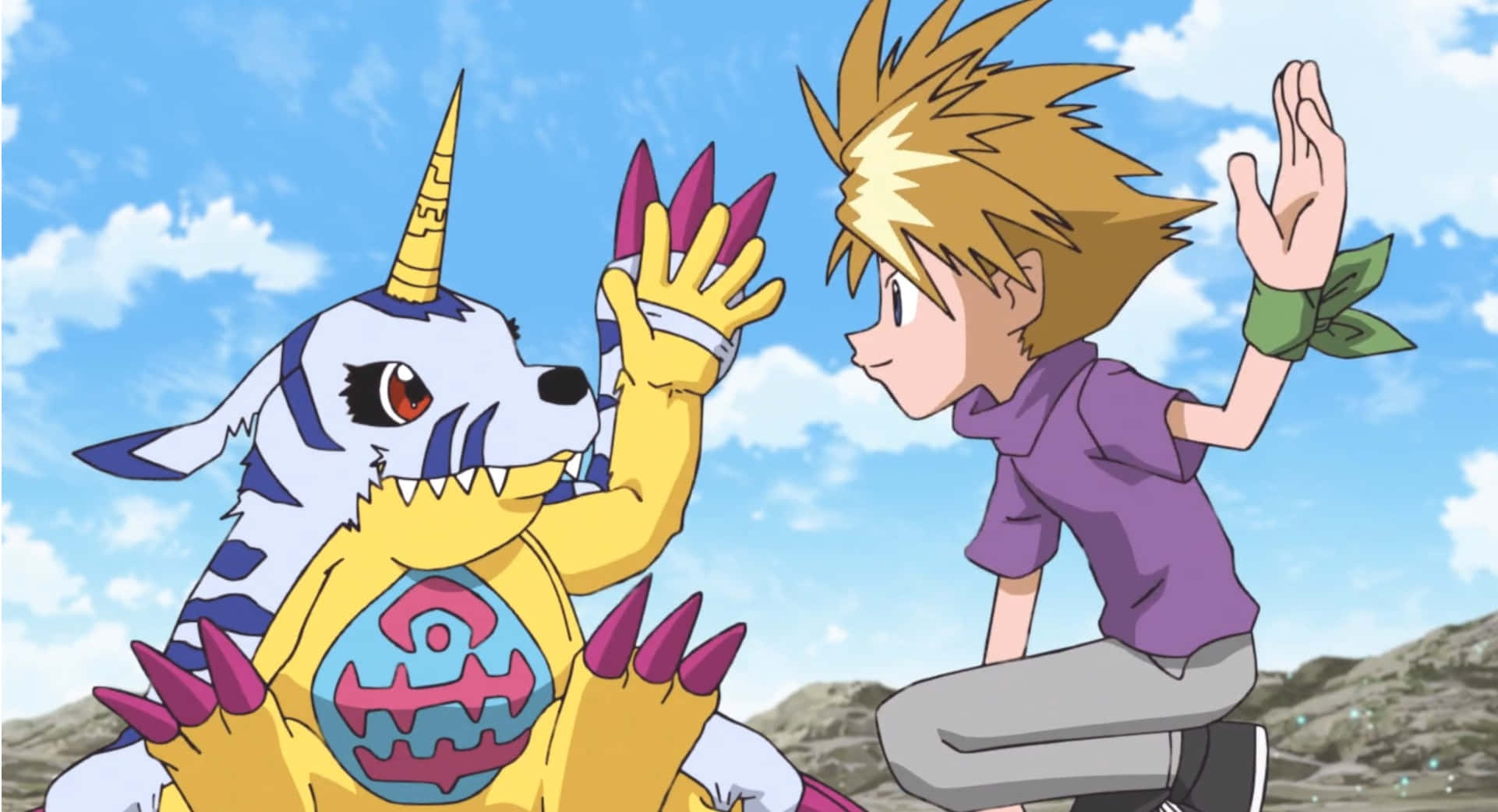 Gabumon, partner, purple shirt, Full HD Desktop Wallpaper