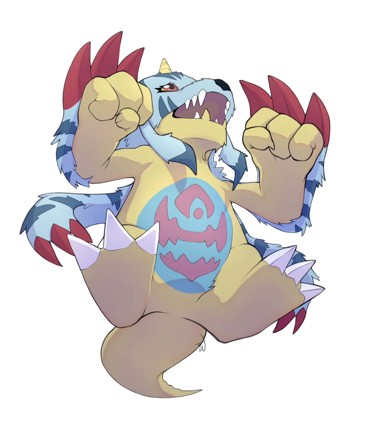 Gabumon, blue and yellow digital monster, red claws, HD Phone Wallpaper