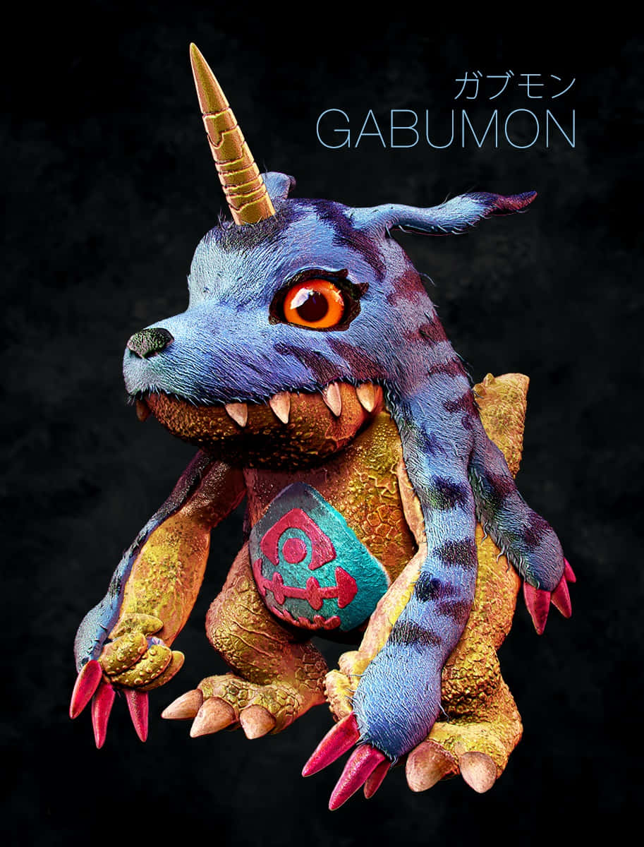 Gabumon, blue fur, gold horn, SD Phone Wallpaper