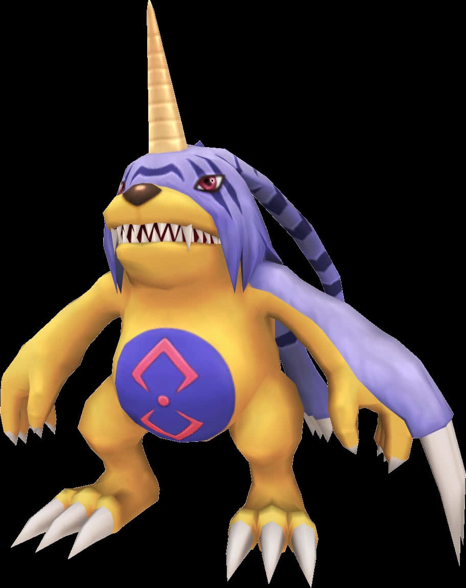 Gabumon, yellow, purple, SD Phone Wallpaper