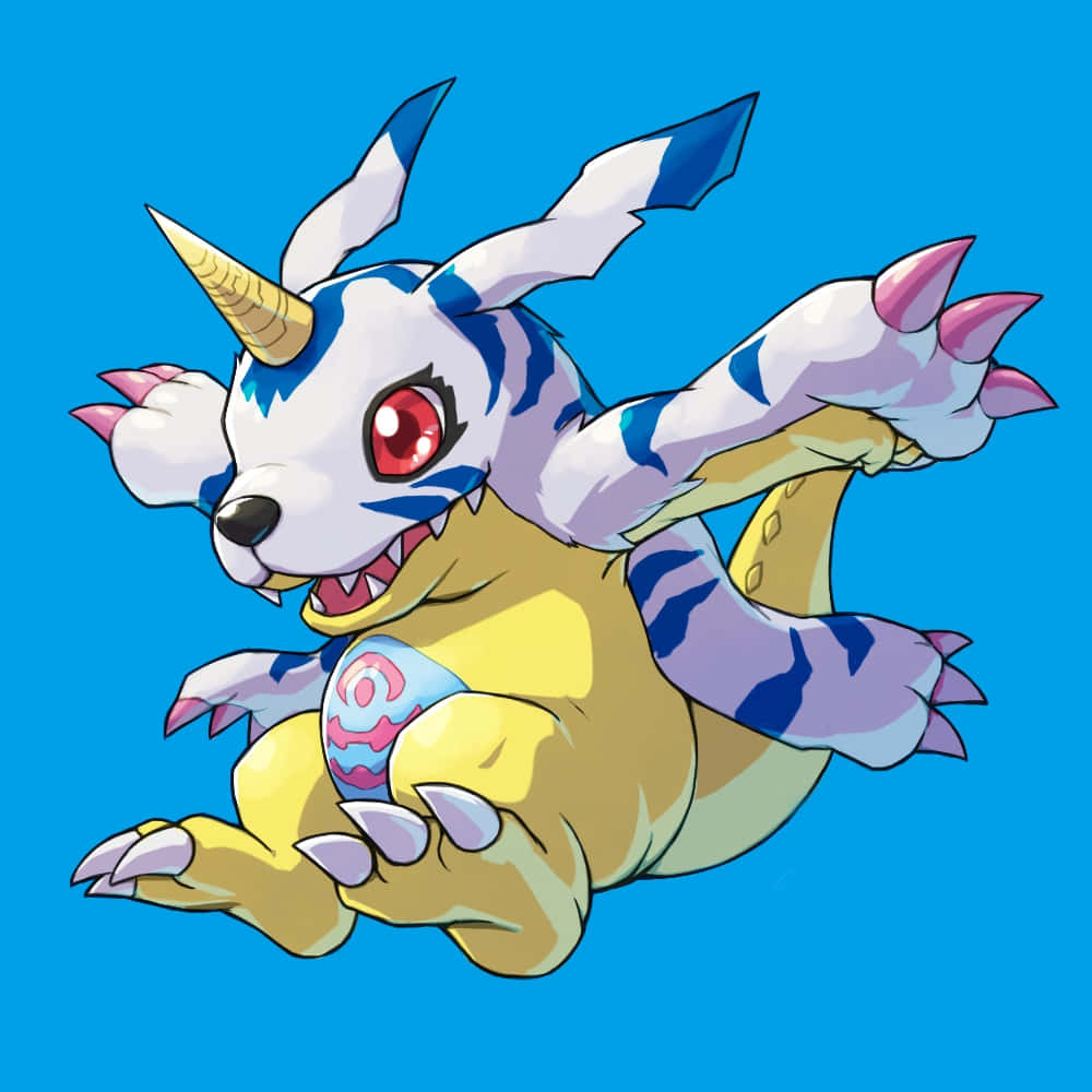 Gabumon, blue and white stripes, golden horn, SD Desktop Wallpaper