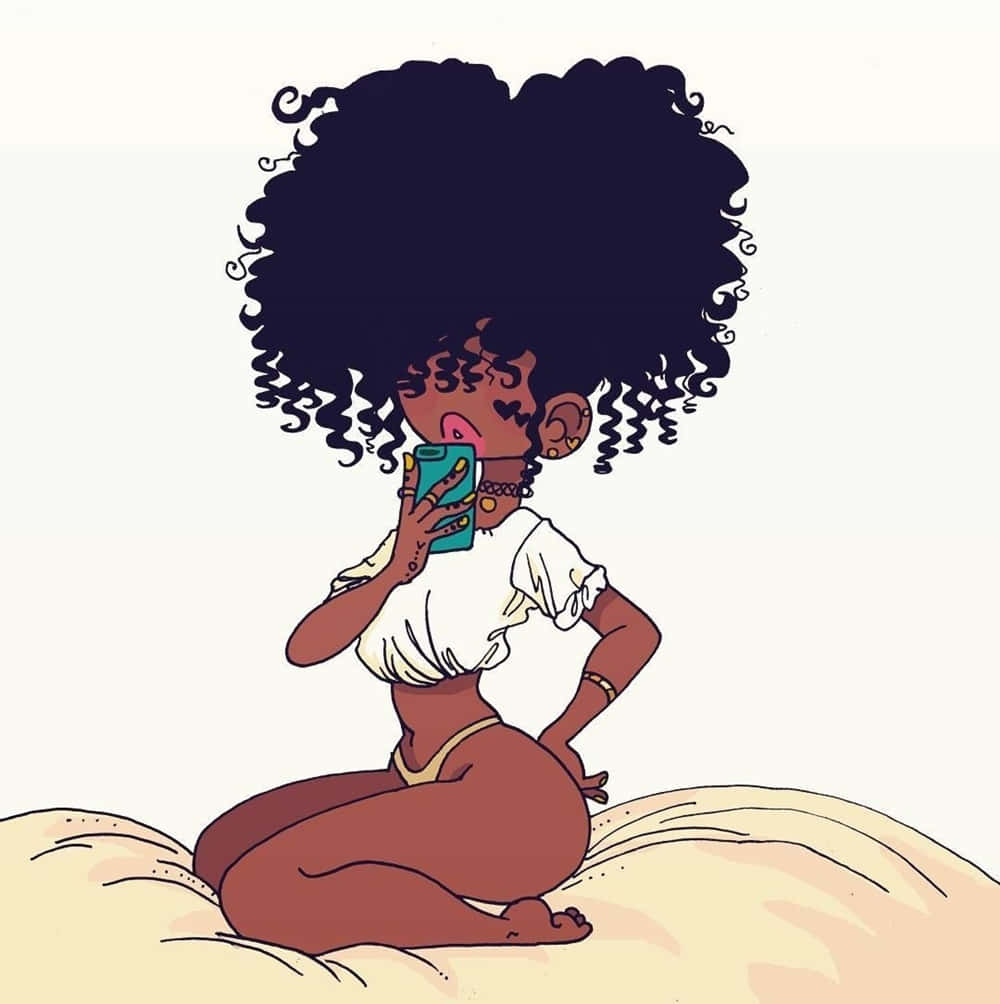 black baddie, afro, selfie, SD Phone Wallpaper