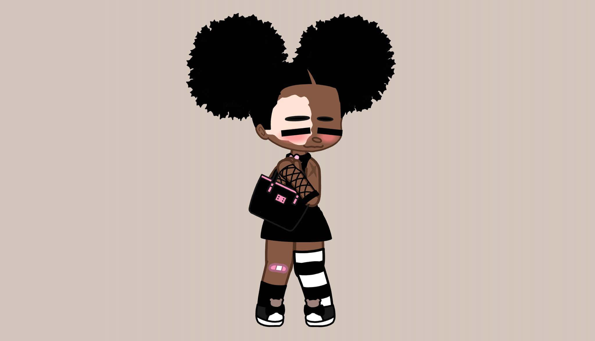 Gacha Baddie, cartoon girl, giant afro puffs, Full HD Desktop Wallpaper