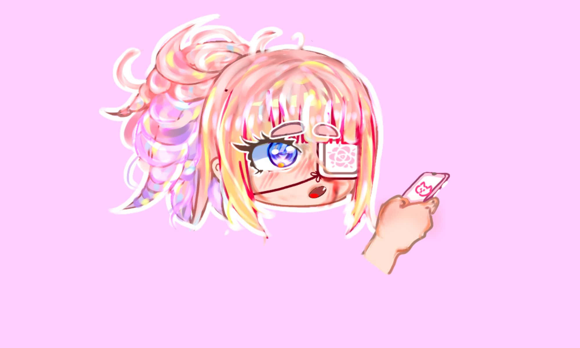 Gacha Baddie, pink and gold hair, monocle, Full HD Desktop Wallpaper