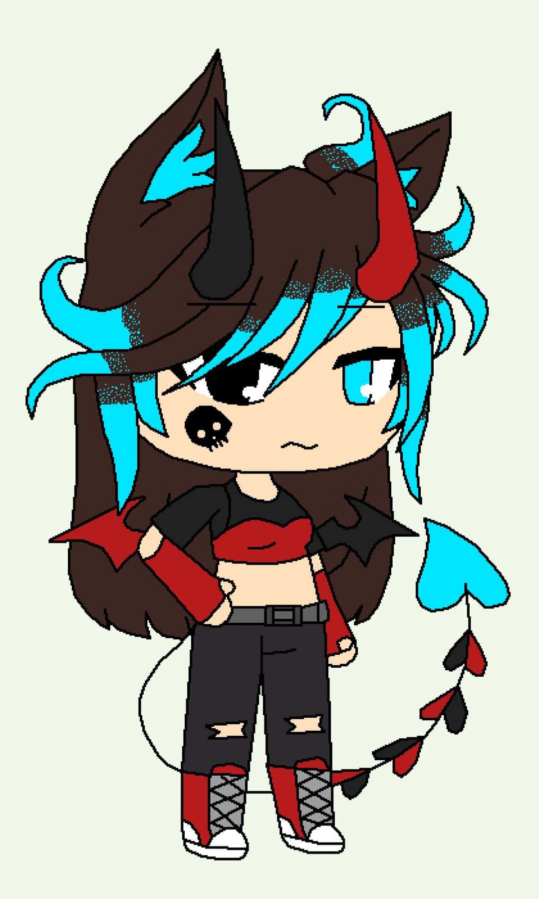 Gacha Baddie, chibi anime girl, blue and red devil horns, HD Phone Wallpaper