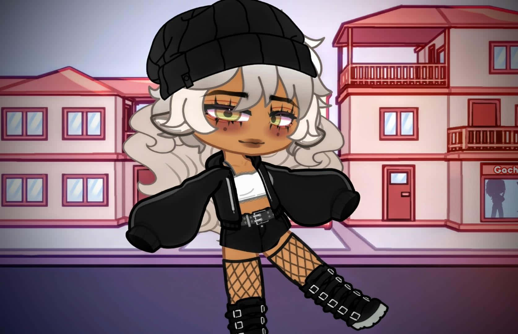 Gacha Baddie, white hair, black beret, HD Desktop Wallpaper