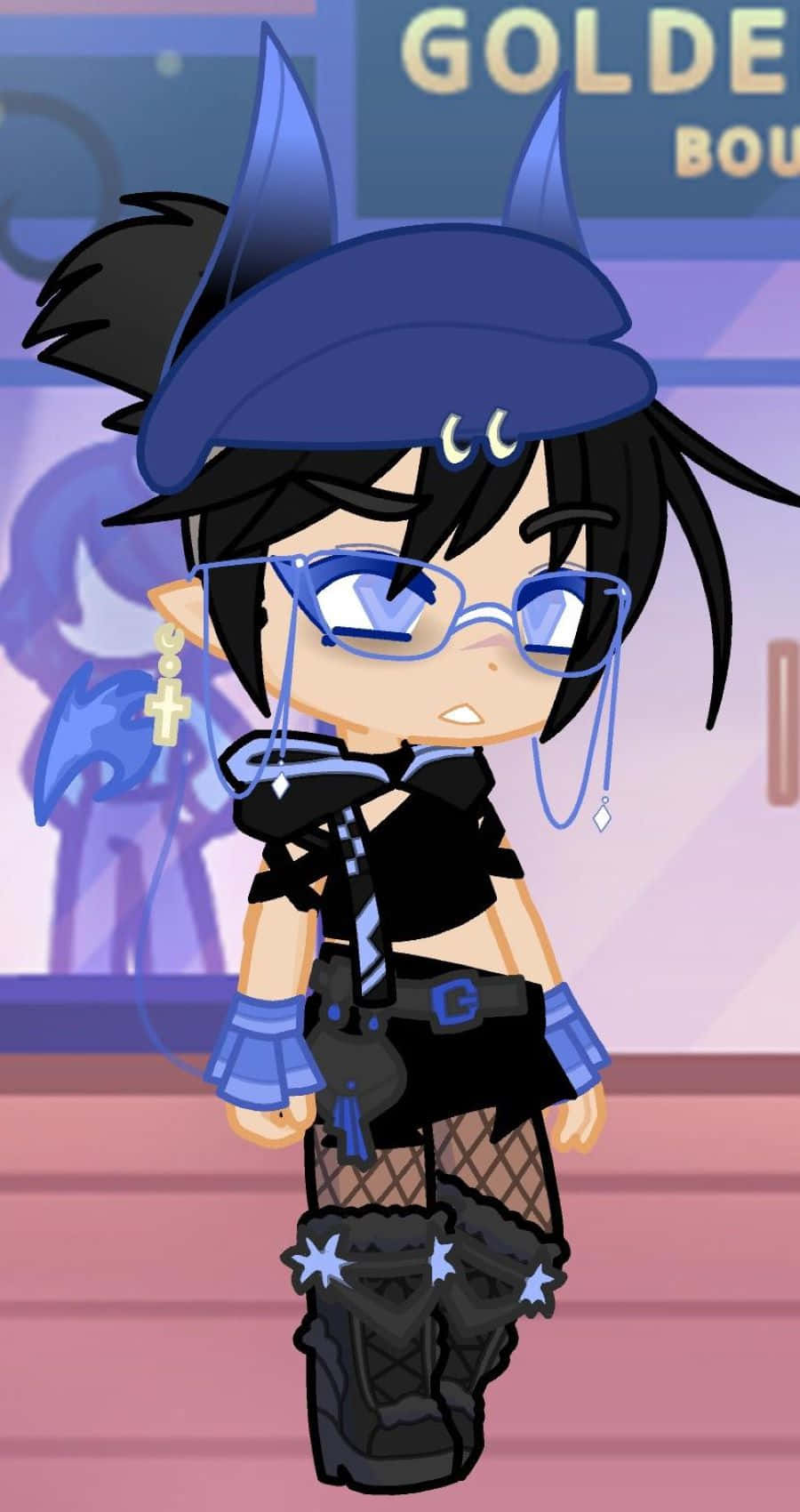Gacha Baddie, blue accents, chibi anime girl, HD Phone Wallpaper