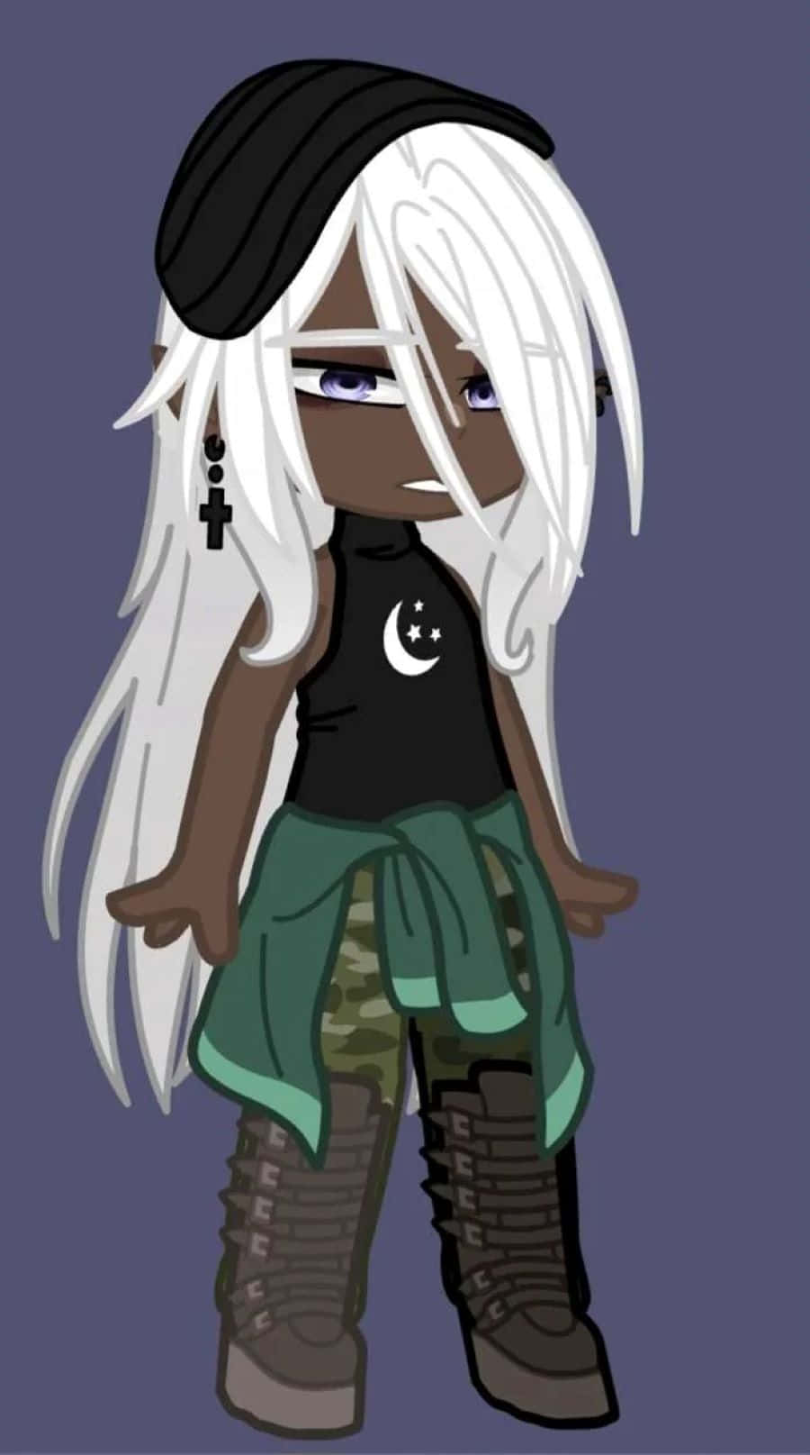 chibi-style character, white hair, black beret, HD Phone Wallpaper