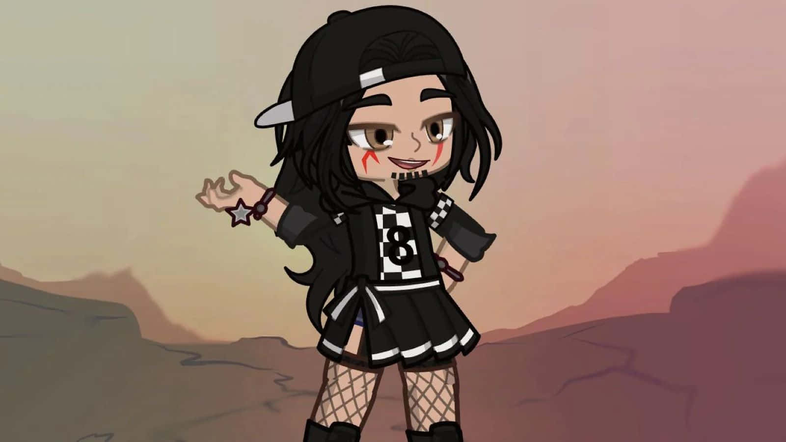 Gacha Baddie, chibi anime girl, black hair, HD Desktop Wallpaper