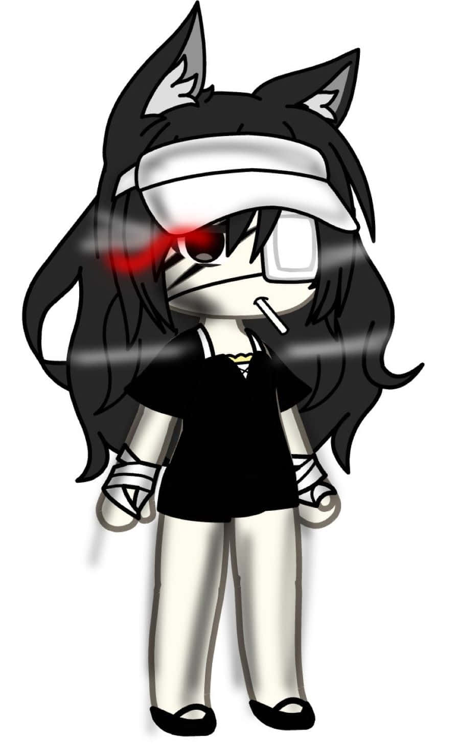 Gacha Baddie, chibi-style anime girl, black wolf ears, HD Phone Wallpaper