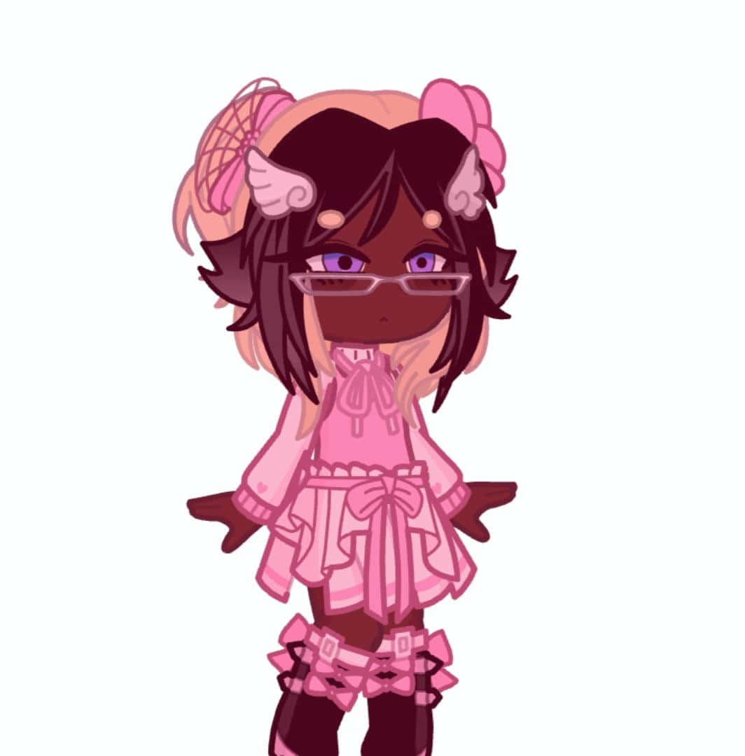 Gacha Baddie, chibi-style anime girl, dark skin, SD Phone Wallpaper