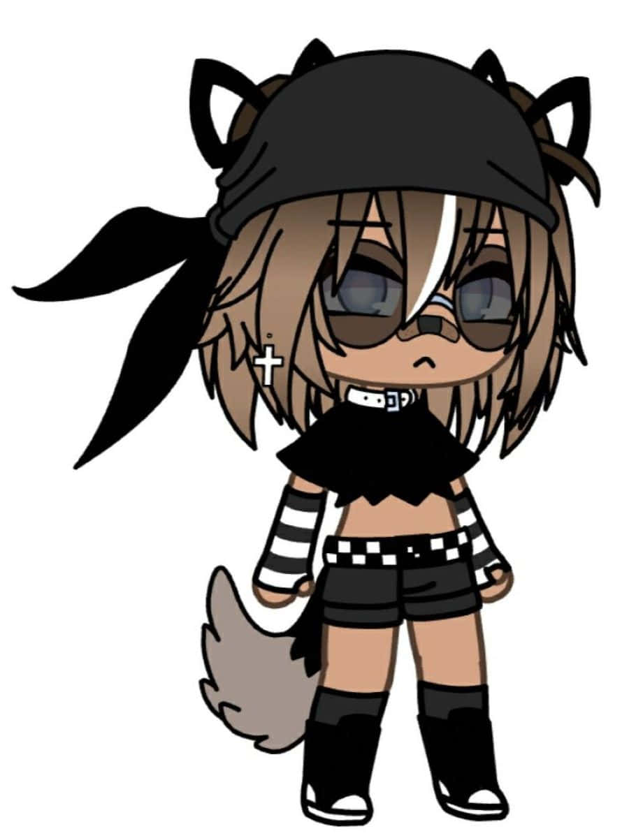 Gacha Baddie, chibi anime character, wolf ears, SD Phone Wallpaper