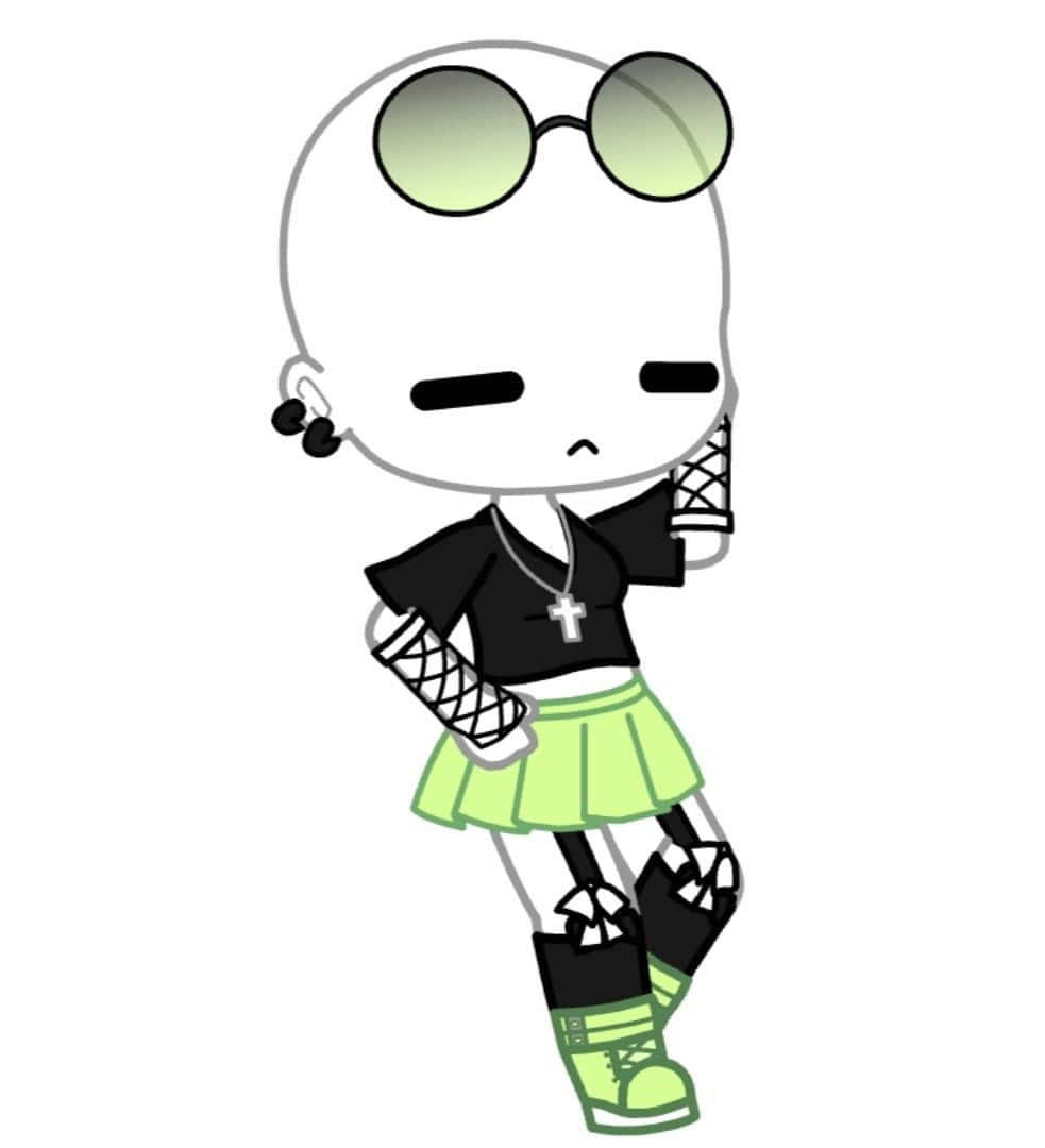 Gacha Baddie, chibi-style cartoon character, oversized green sunglasses, SD Phone Wallpaper