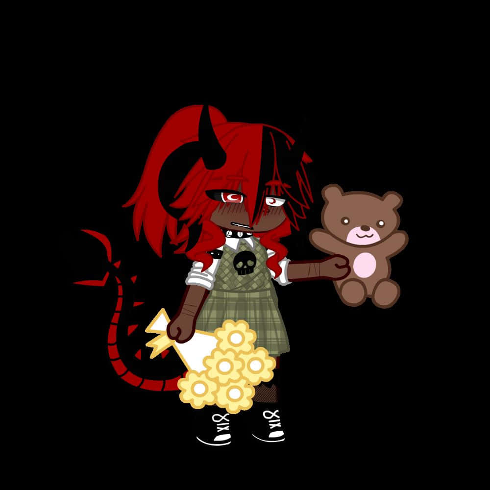 Gacha Baddie, chibi devil girl, red hair, SD Desktop Wallpaper