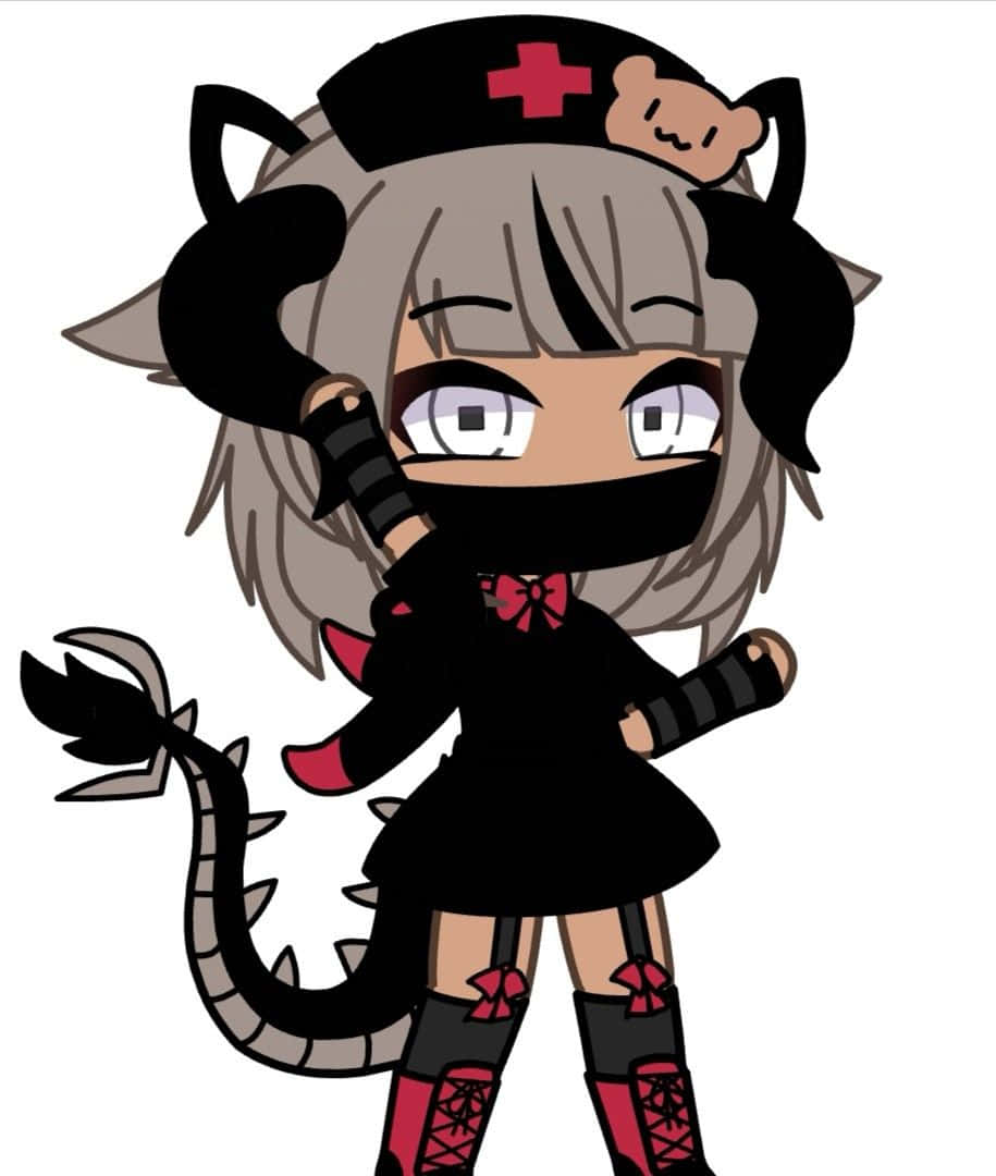 Gacha Baddie, nurse hat with a red cross, black cat ears, SD Phone Wallpaper