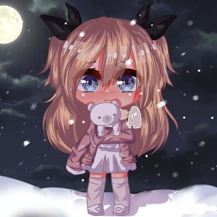 Gacha Club Girl, chibi anime girl, brown hair, SD Desktop Wallpaper