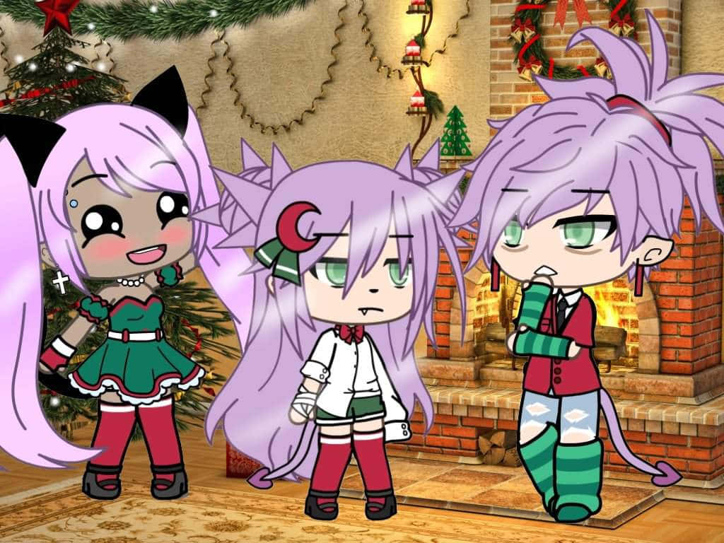 Gacha Club Girl, chibi anime characters, purple hair, SD Desktop Wallpaper