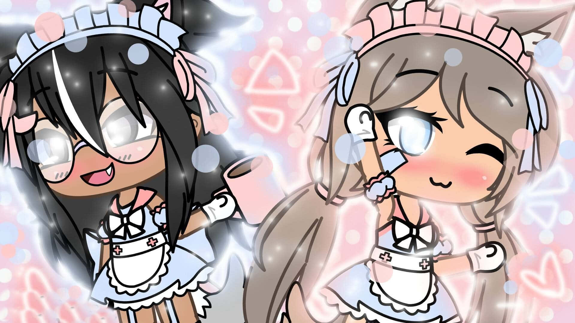 Gacha Club Girl, chibi anime girls, maid outfits, Full HD Desktop Wallpaper