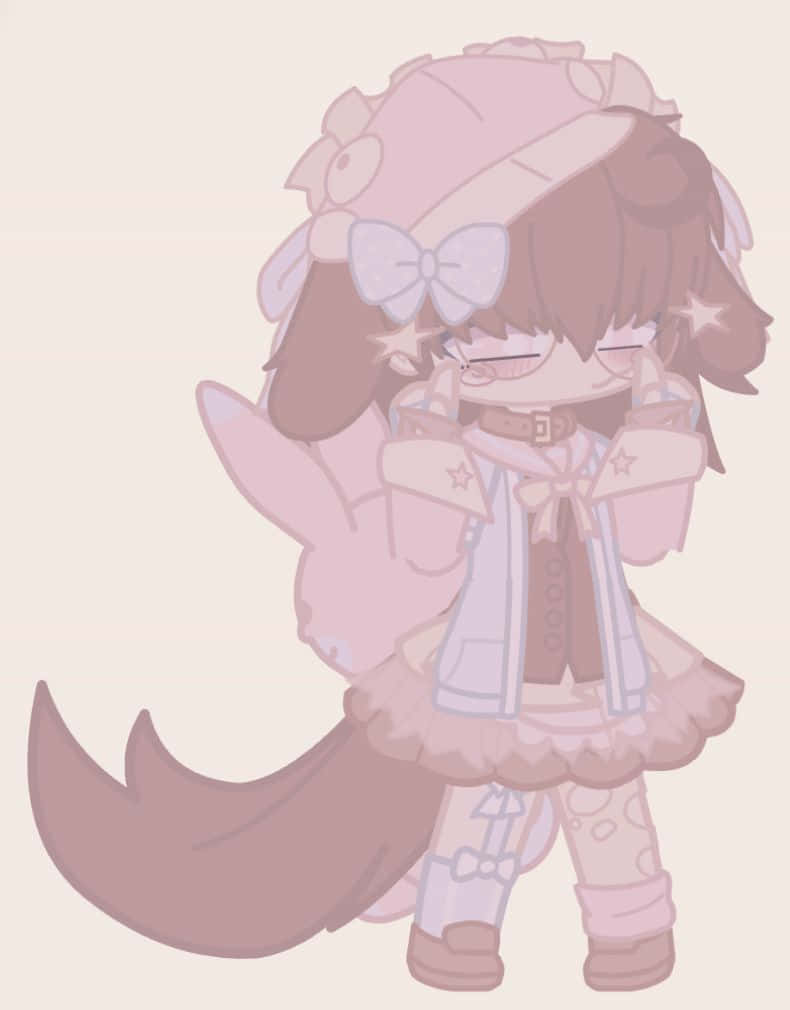 Gacha Club Girl, chibi-style anime girl, brown hair, SD Phone Wallpaper