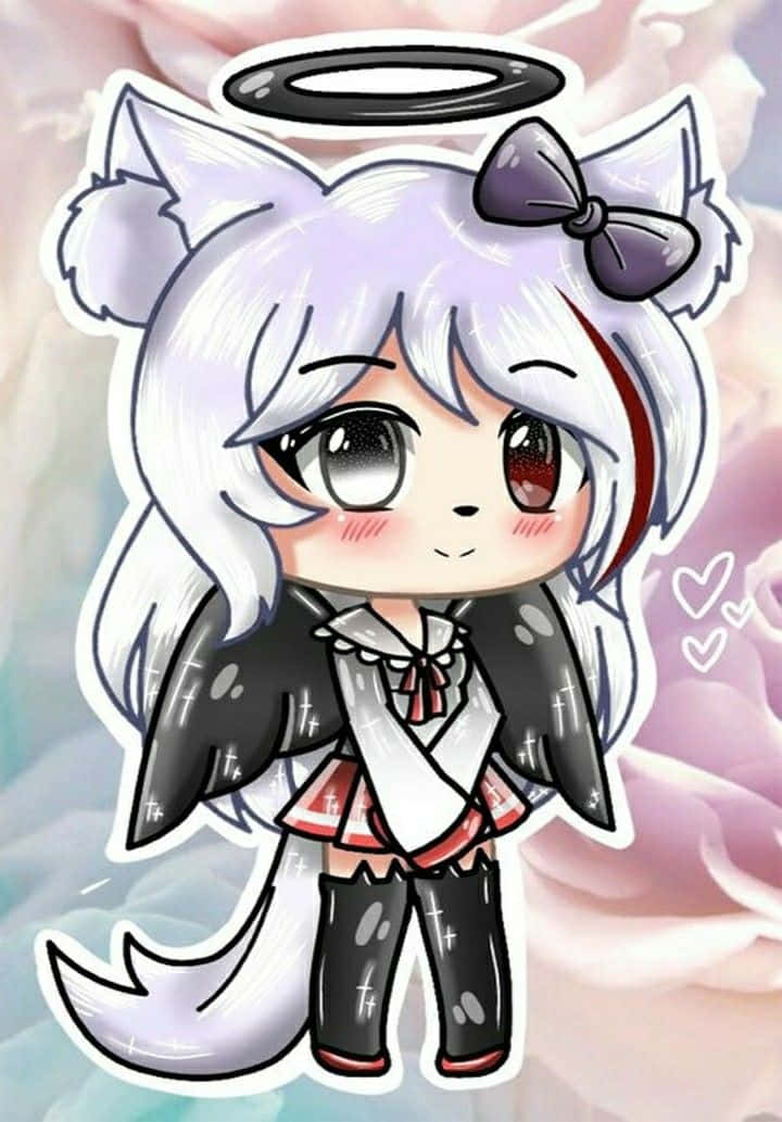 Gacha Club Girl, chibi anime angel girl, white hair, SD Phone Wallpaper