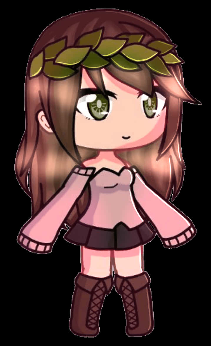 Gacha Club Girl, chibi anime girl, brown hair, SD Phone Wallpaper