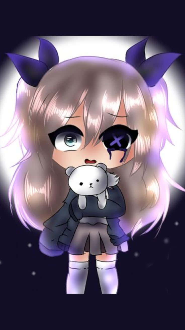 Gacha Club Girl, purple horns, one crying eye, HD Phone Wallpaper