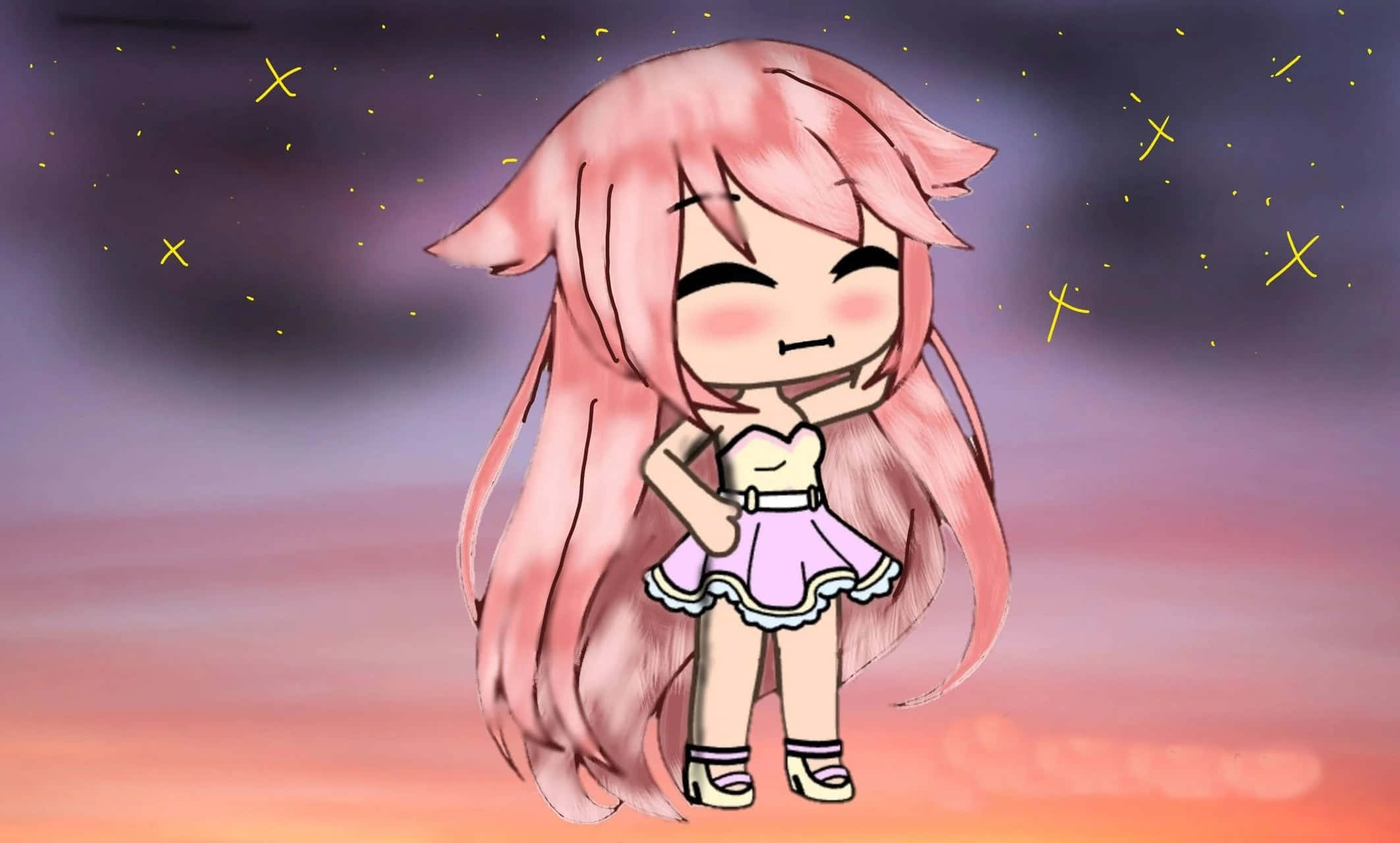 Gacha Club Girl, chibi anime girl, pink hair, Full HD Desktop Wallpaper
