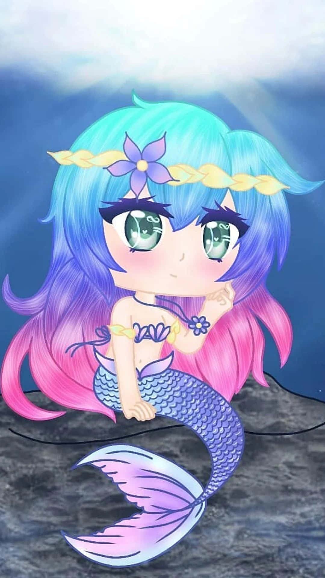 Gacha Club Girl, chibi mermaid, blue and pink hair, Full HD Phone Wallpaper
