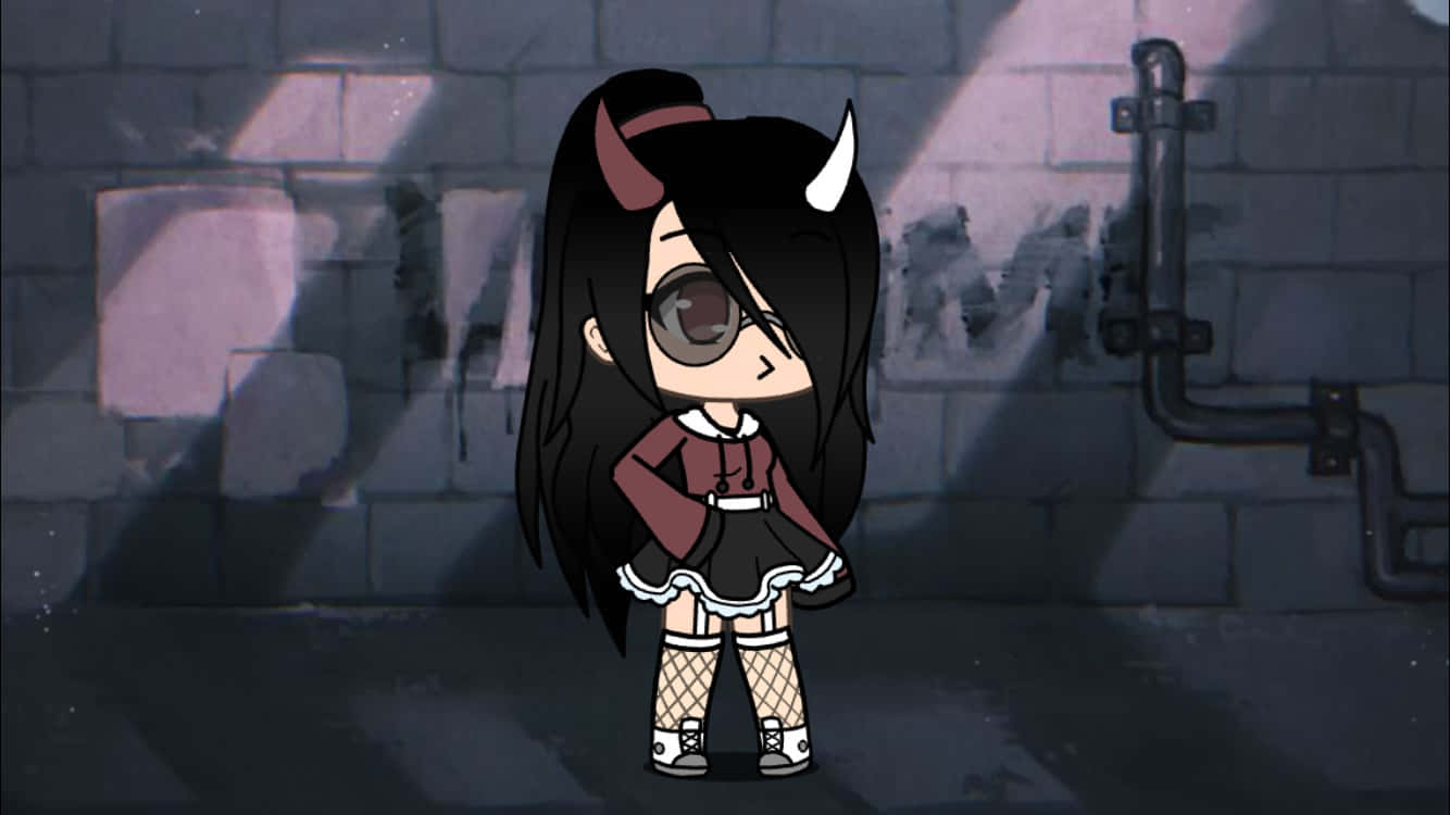 Gacha Club Girl, chibi anime girl, black hair, HD Desktop Wallpaper