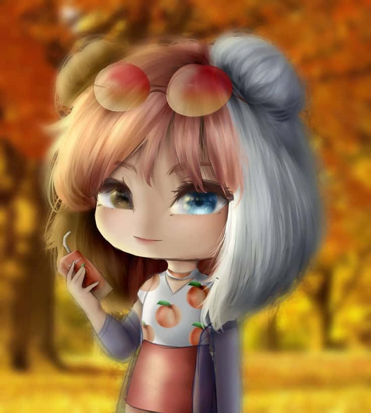 Gacha Club Girl, peach-themed hair accessories, vibrant autumn forest, SD Phone Wallpaper